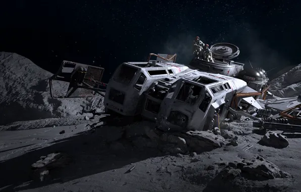 Разрушения, катастрофа, космонавты, аппарат, Moon Landing