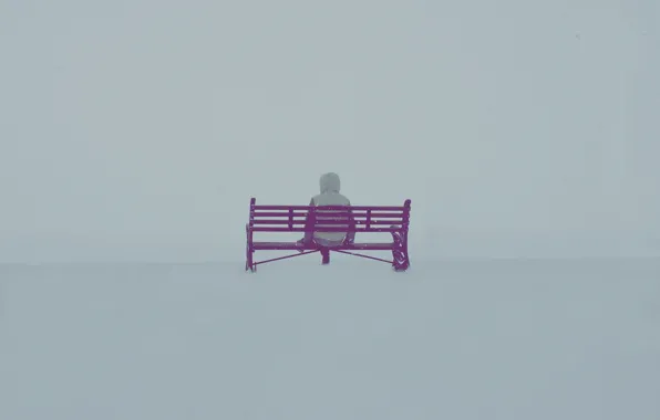 Картинка туман, настроение, человек, скамья