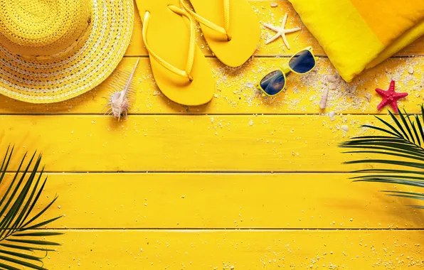 Пляж, лето, звезда, отпуск, шляпа, ракушки, summer, beach