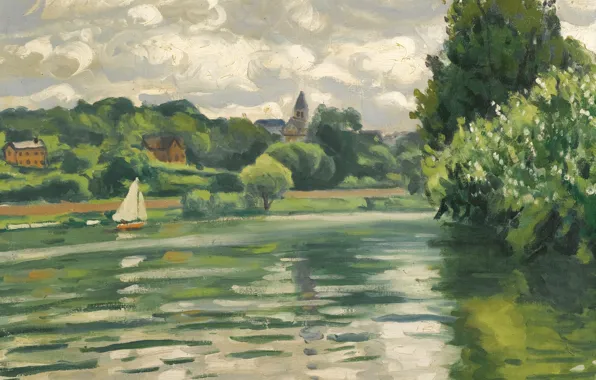 Картинка пейзаж, лодка, картина, парус, Albert Marquet, Альбер Марке, Парусный Спорт на Сене