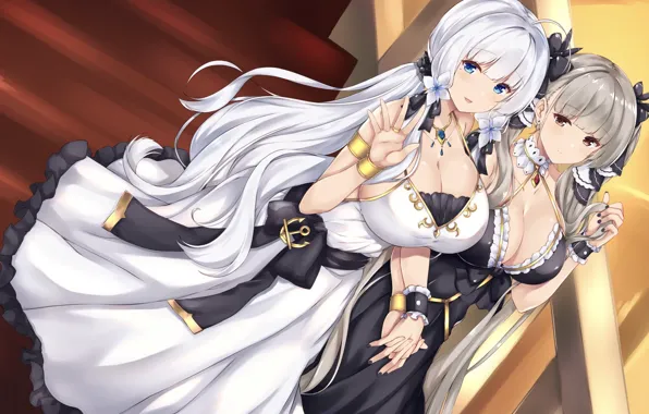 Sexy, cleavage, long hair, dress, girls, brown eyes, boobs, anime