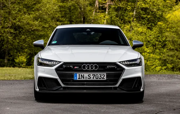 Белый, Audi, вид спереди, Audi A7, 2019, S7 Sportback