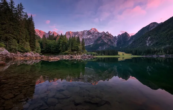 Картинка горы, отражение, вершины, вечер, Альпы, водоем