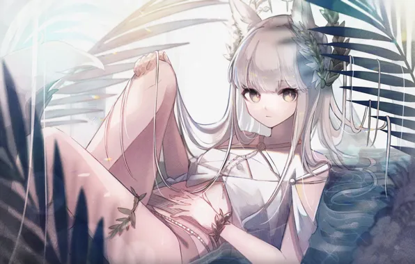 Листья, девушка, ушки, Platinum, Arknights