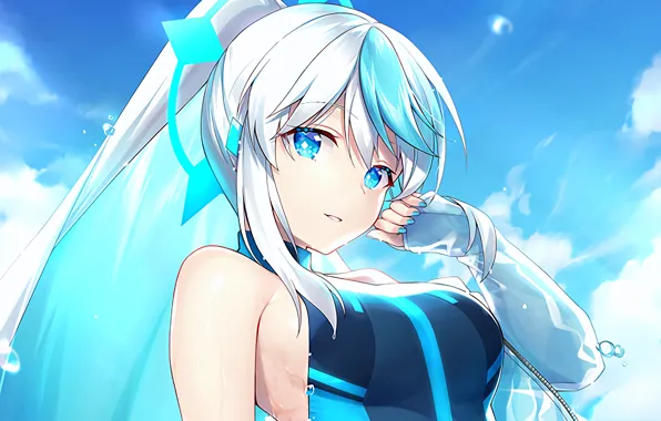 Girl, sexy, wet, long hair, anime, blue eyes, beautiful, pretty