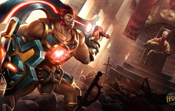 Меч, воин, щит, трупы, король, Kane, heroes of newerth, Kane the Usurper