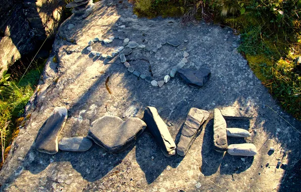Love, heart, stones, Word