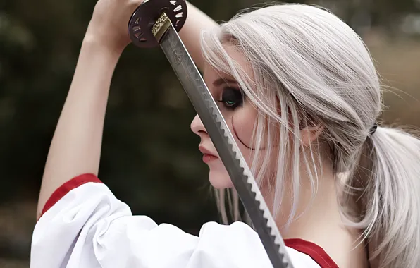 Green eyes, зеленые глаза, косплей, размытый фон, cosplay, The witcher, Ciri, blurry background
