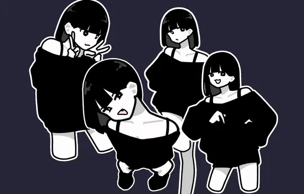 Девушка, минимализм, girl, anime girls, темно-серый фон, аниме девушки, dark gray background