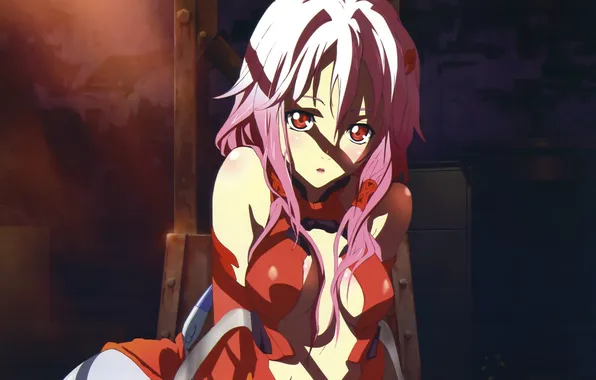 Взгляд, девушка, розовые волосы, Guilty Crown