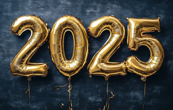 Темный фон, цифры, Новый год, дата, надувные, 2025, ИИ-арт, нейросеть