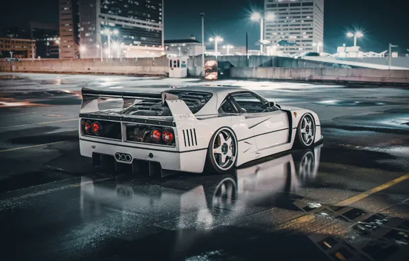 Авто, Белый, Машина, City, Ferrari, Render, Суперкар, Night
