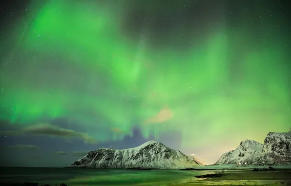 Картинка звезды, горы, ночь, северное сияние, Норвегия