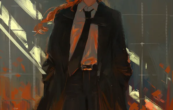 Девушка, стена, Chainsaw Man, Makima