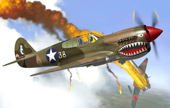 Истребитель, USA, USAF, P-40 Warhawk, Боевой самолет, P-40E