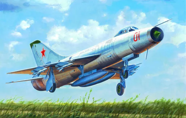 Картинка art, airplane, painting, aviation, jet, Soviet Su-9 Fishpot