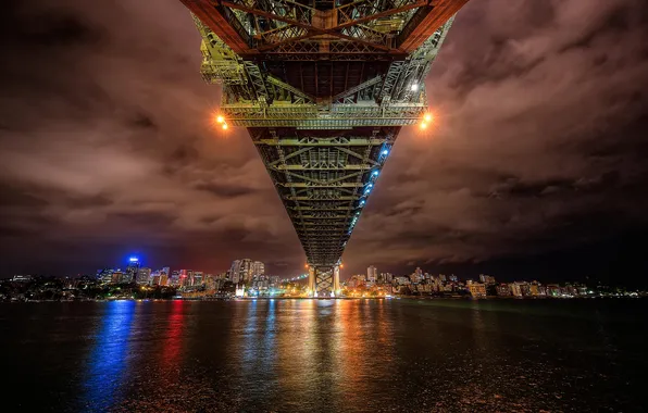 Ночь, мост, город, огни, Австралия, Сидней