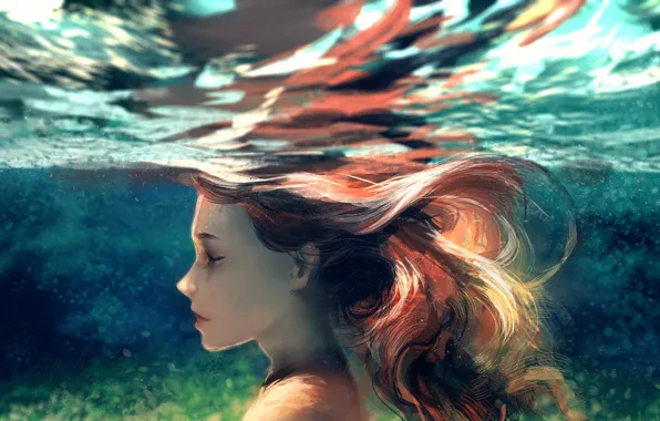 Девушка, под водой, by yuumei