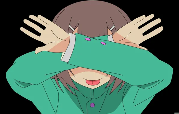 Руки, черный фон, жест, Baka to Test to Shoukanjuu, высунул язык, школьник, Hideyoshi Kinoshita, Дурни …