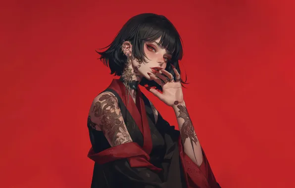Girl, Anime, Red Background, AI Generated
