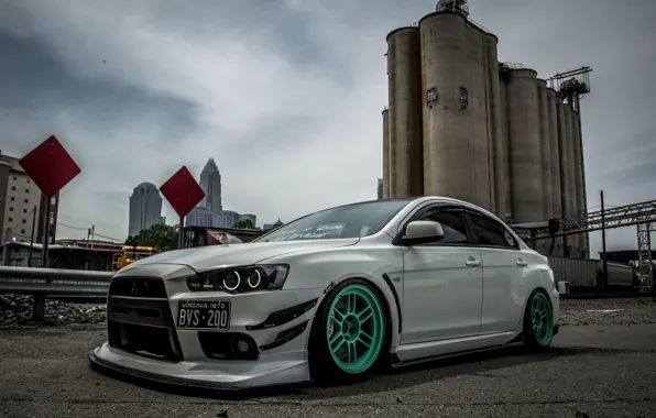 White, mitsubishi, tuning, lancer, evo