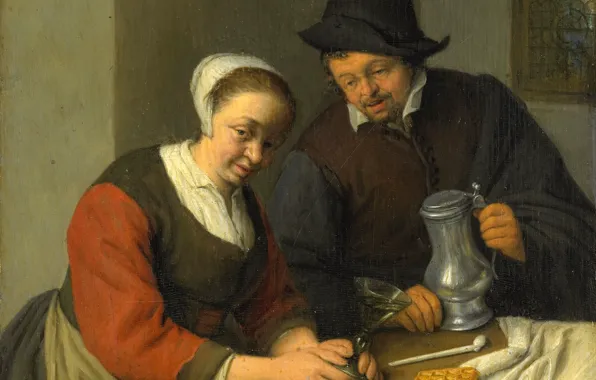Картинка портрет, картина, Крестьянин и его Жена в Таверне, Адриан ван Остаде