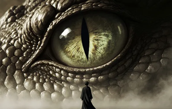Картинка anime, man, dragon, rendering, huge