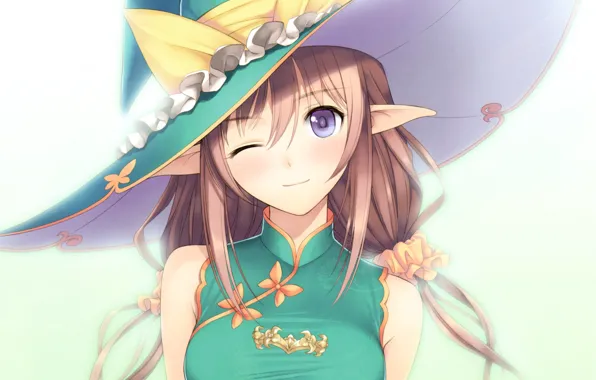 Шляпа, бант, ушки, art, подмигивание, visual novel, tony taka, shining resonance