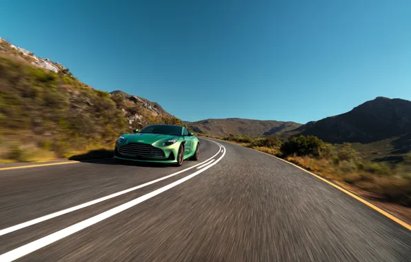 Картинка car, green, Aston Martin, supercar, road, speed, nice view, 2023