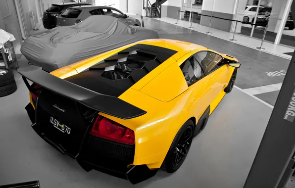 Картинка желтый, Lamborghini, суперкар, supercar, yellow, murcielago, ламборгини, мурселаго
