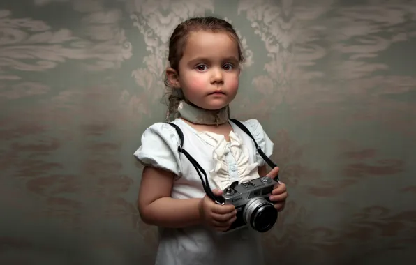 Портрет, размытие, фотоаппарат, девочка, Retro Child