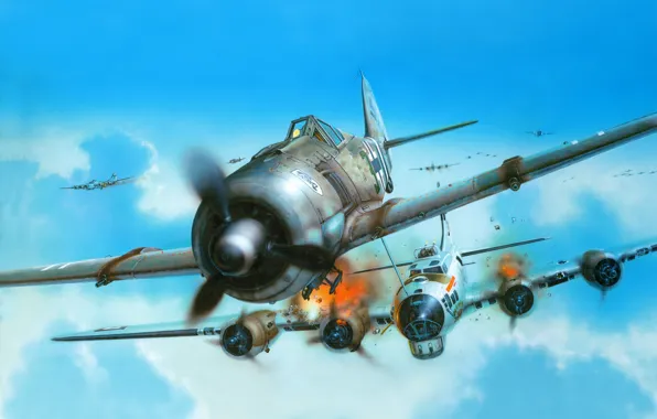 Картинка самолет, рисунок, истребитель, люфтваффе, Фокке-Вульф, FW190A - 8-R2, Focke-Wulf