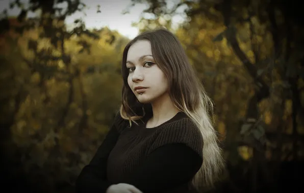 Лес, взгляд, девушка, пирсинг