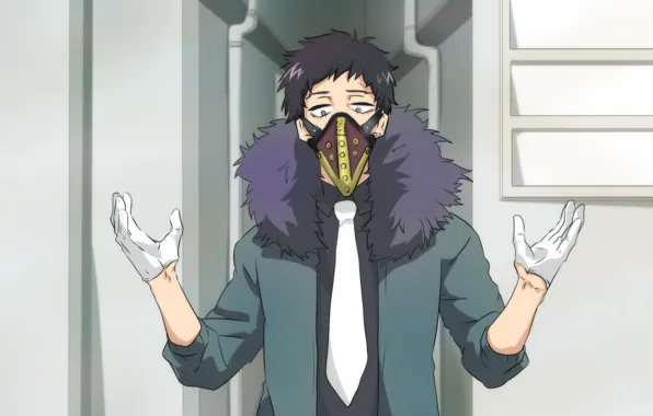 Маска, перчатки, парень, Boku No Hero Academia, Моя Геройская Академия, Шизаки Кай