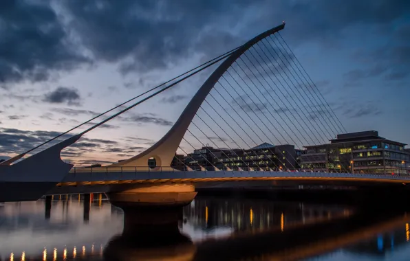 Мост, река, дома, вечер, Ирландия, Dublin