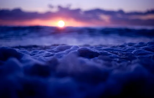 Море, пена, солнце, закат, океан