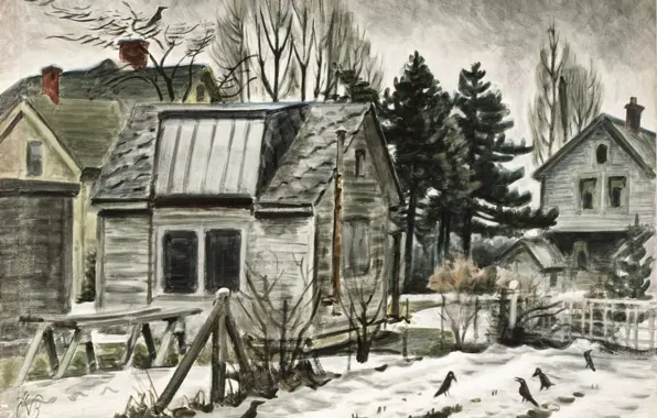 Картинка Charles Ephraim Burchfield, 1941-45 1, Blackbirds in the Snow