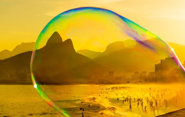 Море, пляж, горы, Бразилия, Рио-де-Жанейро, мыльный пузырь, Ипанема