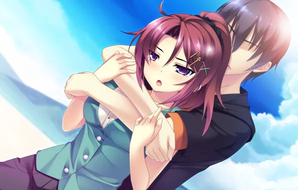 Небо, девушка, аниме, арт, пара, парень, двое, Ryuusei Kiseki -Shooting Probe