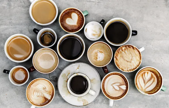 Different, coffee, cups, hot drink