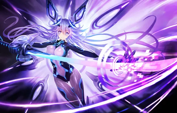 Girl, katana, ken, blade, suit, oppai, japonese, Hyperdimension Neptunia