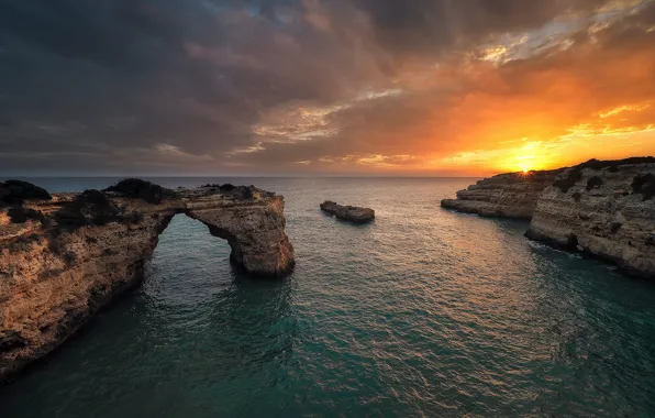 Картинка sky, sea, landscape, coast, nature, Sunset, water, clouds