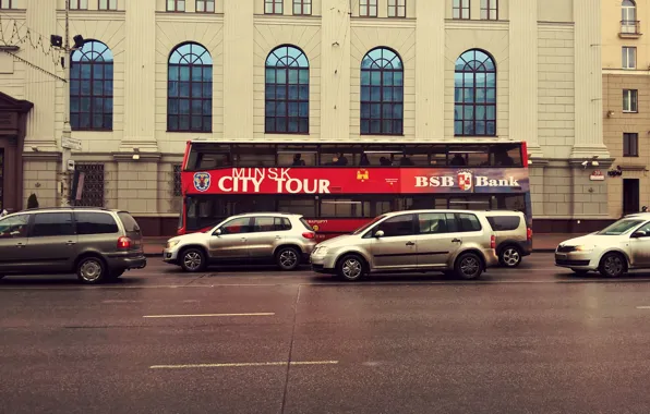 City, road, europe, cars, street, bus, building, belarus