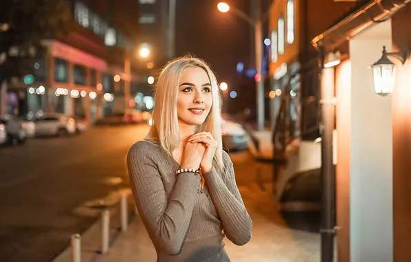 Лето, взгляд, девушка, город, поза, улица, модель, вечер