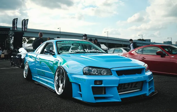 Картинка car, Nissan, people, Nissan GT-R, Nissan Skyline R34, Japanese cars, stance (cars), Fotobros