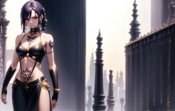 Girl, dress, anime, digital art, fantasy art, tatto, fantasy girl, Stable Diffusion