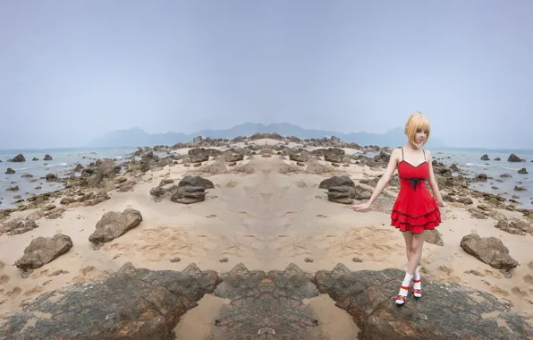 Girl, sexy, beach, nature, saber, beautiful, short hair, pretty