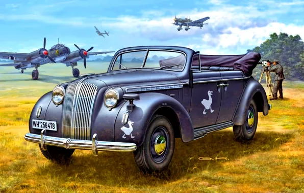 Германия, бомбардировщик, Ju-87, Cabriolet, Третий Рейх, Ju-88, Opel Admiral