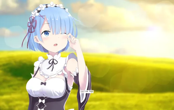 Девушка, солнце, природа, ретушь, Rem, Re: Zero kara Hajimeru Isekai Seikatsu, by Captain-Tree