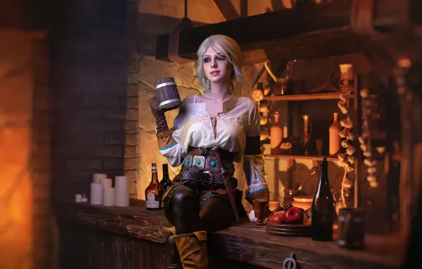 Картинка model, women, blonde, white hair, indoors, Cirilla Fiona Elen Riannon, women indoors, Fictional Character